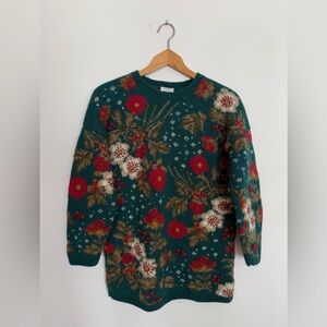 Vintage Laura Ashley Wool Sweater Holiday Floral Knit Small